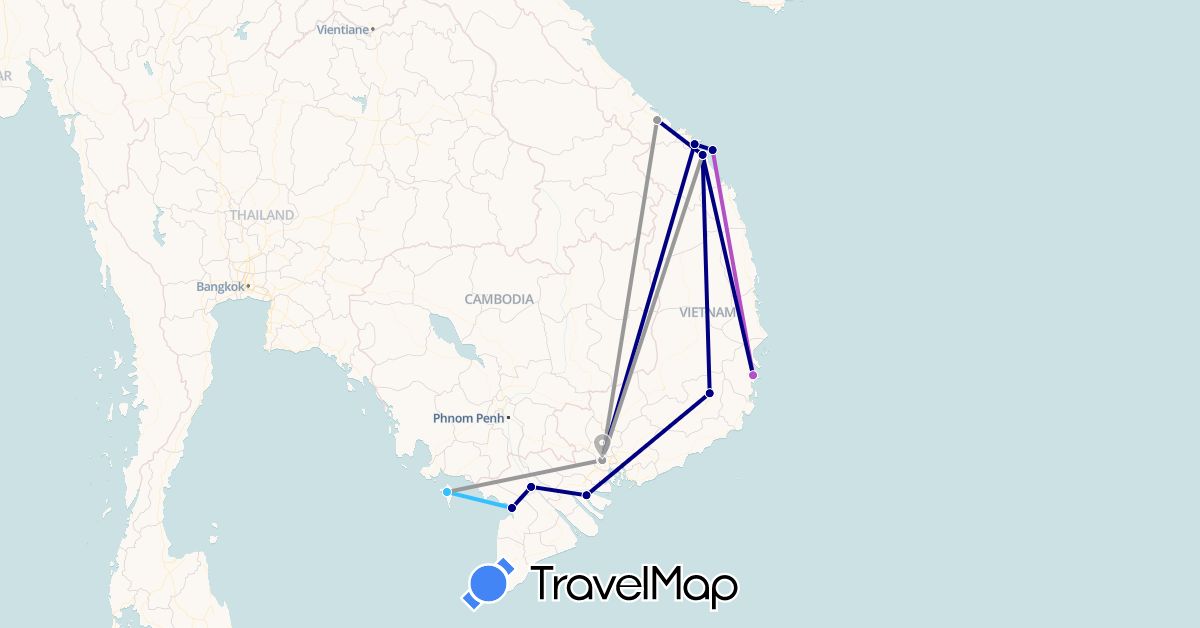 TravelMap itinerary: driving, plane, train, boat in Vietnam (Asia)